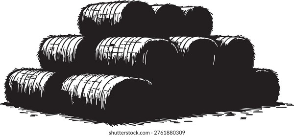 Stacked hay bales in a field under a clear sky rustic agricultural scene golden straw texture