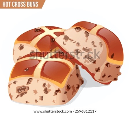 Stacked Hot Cross Buns Isolated Graphic. British Baked Festive Treats Vector Art.