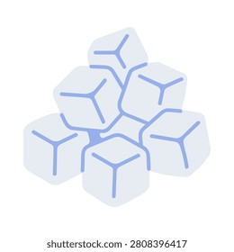 Stacked ice cubes, flat cartoon vector illustration. Pile of blue ice cubes, isolated design element. Cool winter and summer element is perfect for beverage menus, cocktail recipes, cooling skincare