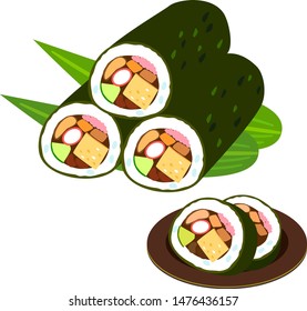 Stacked Japanese long sushi roll