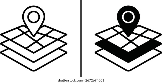 Stacked layers of maps with a location pin vector icon design
