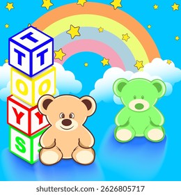 Stacked letter cubes spelling TOYS