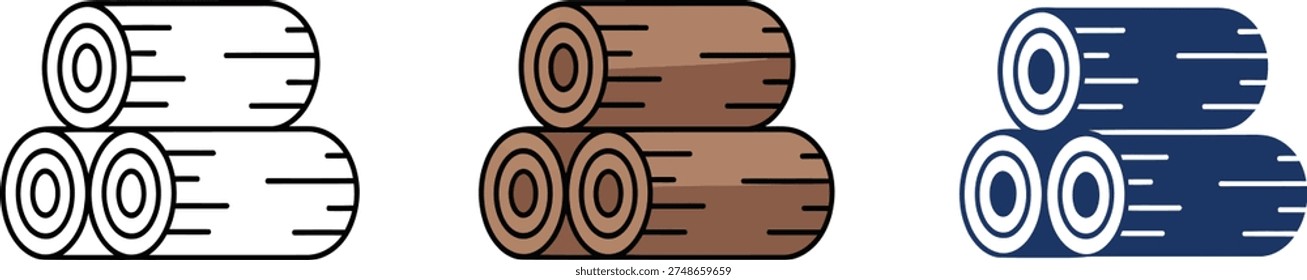 Stacked logs set outline color blue wood timber