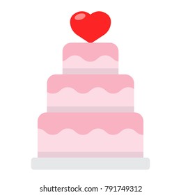 Stacked love cake flat icon, valentines day and romantic, wedding cake sign vector graphics, a colorful solid pattern on a white background, eps 10.