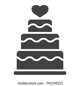 Stacked love cake glyph icon, valentines day and romantic, wedding cake sign vector graphics, a solid pattern on a white background, eps 10.