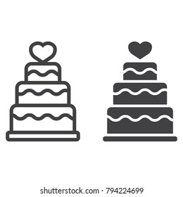 Stacked love cake line and glyph icon, valentines day and romantic, wedding cake sign vector graphics, a linear pattern on a white background, eps 10.