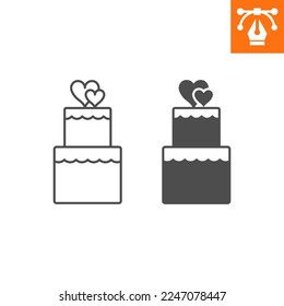 Stacked love cake line and solid icon, outline style icon for web site or mobile app, valentines day and dessert, cake with hearts vector icon, simple vector illustration, vector graphics.