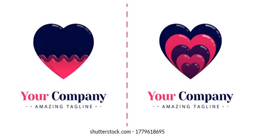 Logotipos de amor apilados y logotipos de amor con ondas. Las plantillas se pueden utilizar para aplicaciones corporativas, de citas, bodas de negocios, afiches, folletos, invitación de boda, tarjeta de felicitación valentina, sitio web, banner