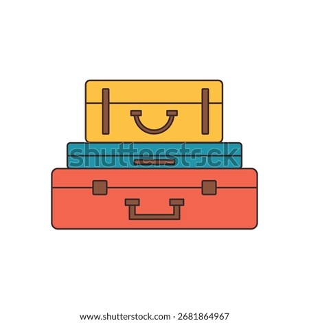 Stacked luggage with multiple suitcases, perfect for travel apps, vacation planning, airport design, and tourism graphics.