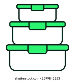 Stacked meal containers icon representing meal preparation, healthy eating, portion control, and nutrition planning, editable stroke