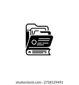 Pastas de documentos abertos empilhados e um livro que representa a organização de dados e o arquivamento