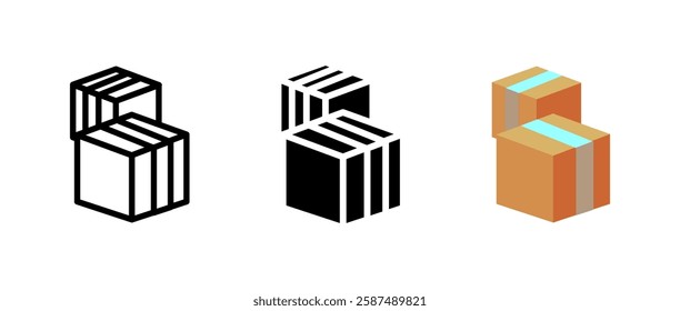 Stacked packages icon. Shipping and delivery sign. Cargo logistics symbol. Warehouse storage pictogram. Parcel distribution illustration. E commerce supply concept.