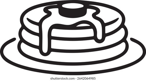 stacked pancake silhouette with syrup, fluffy pancakes with topping vector, breakfast pancake food icon