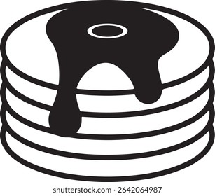 stacked pancake silhouette with syrup, fluffy pancakes with topping vector, breakfast pancake food icon