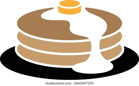 stacked pancake silhouette with syrup, fluffy pancakes with topping vector, breakfast pancake food icon