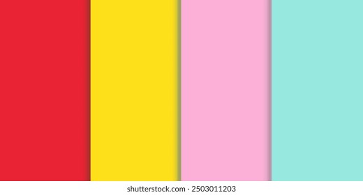 Stacked paper background. Red, yellow, pink, blue. Grid, horizontal, ads, aligned. Vector