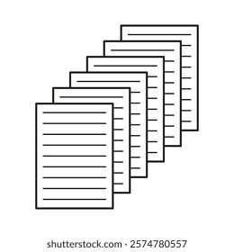 Stacked paper sheets. Document files icon. Black white outline. Office supplies vector.