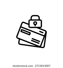 Cartões de pagamento empilhados com um ícone de cadeado que representa transações seguras e proteção de dados.