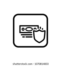 Stacked pile of cash with shield linear vector icon. Finance control and defense thin line illustration.