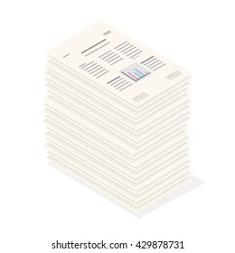 Stacked pile of financial documents. 
A vector illustration icon of stacked Paper Documents. 
Paperwork office concept.