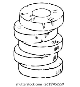 Stacked Pineapple Slices Line Art Illustration

