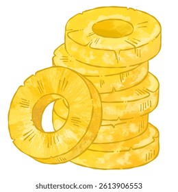 Stacked Pineapple Slices Watercolor Illustration with Outline
