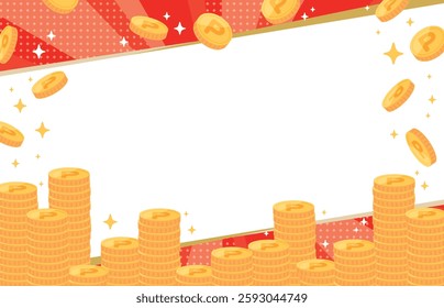 Stacked point coins and stylish background illustration (red)