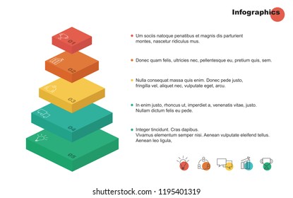 Stacked pyramid with 5 stages. Business Infographic presentation concept.