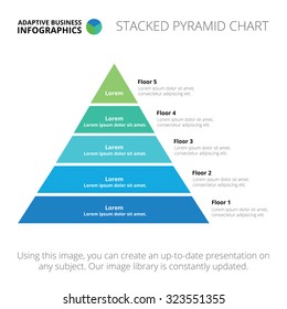 Stacked pyramid chart. Abstract element of chart, graph, diagram with 5 steps, options, parts, processes. Vector business template for presentation and training. Creative concept for infographic.