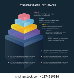 Stacked pyramid level stages colorful business infographic that can be used in presentations