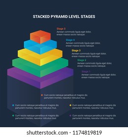 Stacked pyramid level stages colorful business infographic that can be used in presentations