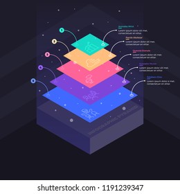 Stacked pyramid level stages colorful business infographic that can be used in presentations and various Business templates