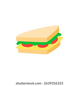 A stacked sandwich with bread, lettuce, tomato, and cheese, drawn in flat style. Great for cafes, lunch menus, or meal planning apps.