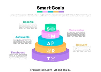 Stacked SMART Goals Pyramid with Layers and Icons for Business and Personal Objective Setting Vector Illustration