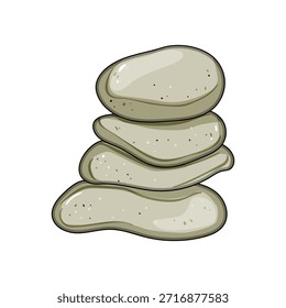 Pedras lisas empilhadas criando um monumento de carnaval equilibrado, representando conceitos de estabilidade, paciência, tranquilidade e paz interior em um estilo simples ilustrado
