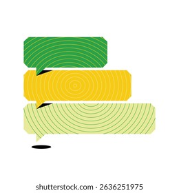 Stacked Speech Bubbles with Circular Line Patterns in Gradient Colors, Colorful speech bubbles with concentric line pattern in Yellow and green