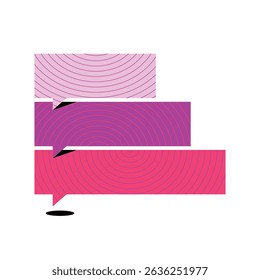 Stacked Speech Bubbles with Circular Line Patterns in Gradient Colors, Colorful speech bubbles with concentric line pattern in pink and purple