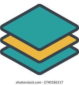 Stacked square blocks with teal and yellow colors