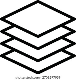 Icono de capas cuadradas apiladas con contorno en el icono de Web transparente Fondo blanco cuadrados geométricos