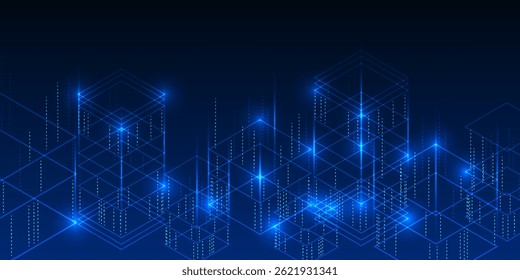 Stacked squares represent massive data storage, structured processing, and the interconnection of data in complex and precise information technology systems.
