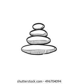 Stacked stone icon in doodle sketch lines. Spa, meditation, wellness, relaxation 