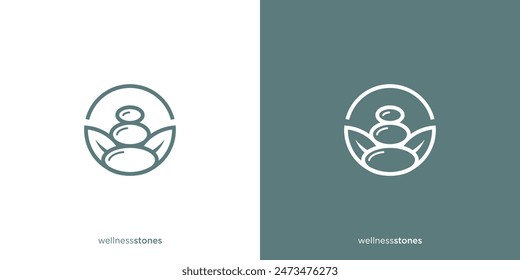 Stacked Stone Rock Balancing and Leaves Logo Design Spa and Wellness. Balance Meditation Logo Design Inspiration Template.