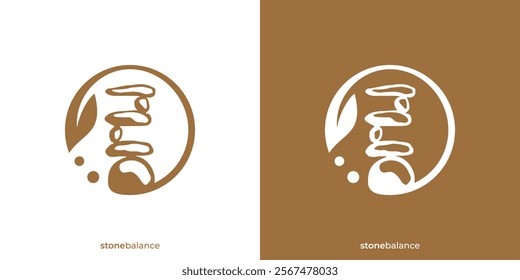 Stacked Stone Rock Balancing Logo Design Spa and Wellness. Balance Meditation Logo Design Template.