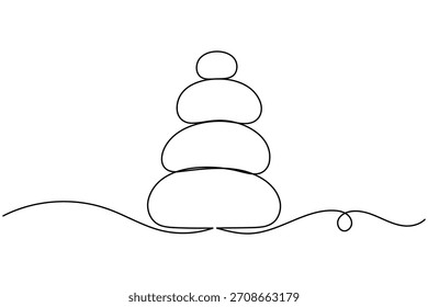 Piedras apiladas de una línea continua dibujando sobre fondo blanco Ilustración vectorial minimalista de contorno de roca y guijarros