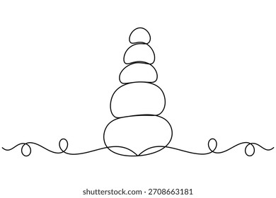 Piedras apiladas de una línea continua dibujando sobre fondo blanco Ilustración vectorial minimalista de contorno de roca y guijarros