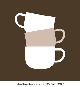 Stacked of Three ceramic mugs, flat icon