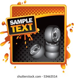 stacked tires orange and black halftone grungy ad