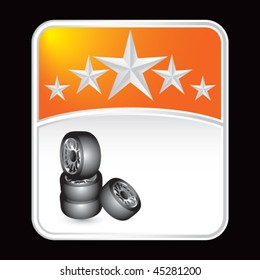 stacked tires orange star background