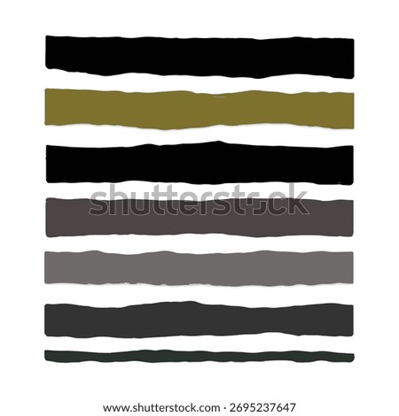 Stacked torn color bands with rough, wavy edges in muted tones—perfect for rustic, abstract, or editorial design compositions. Isolated on white background.