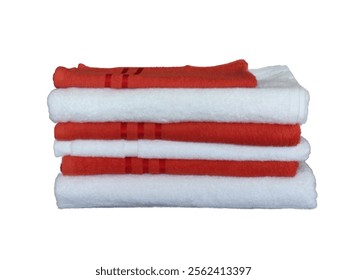 Stacked towel sets featuring white towels and saffron-colored terry towels. Background removed; towel-only photo provided in EPS format.